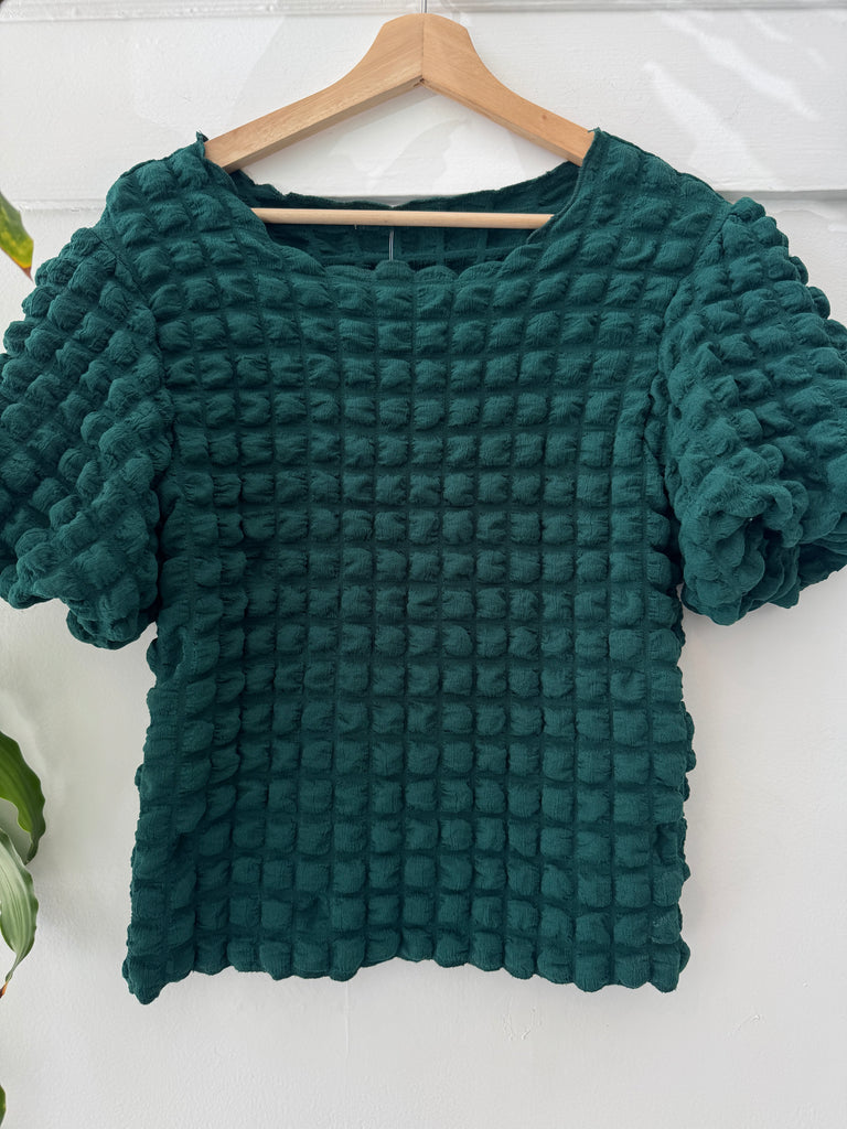 Textured puff emerald top