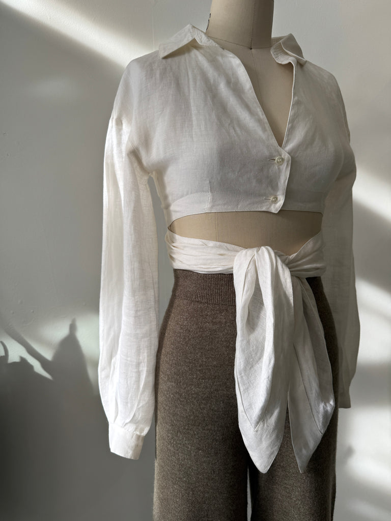 Designer Claude Montana linen wrap top