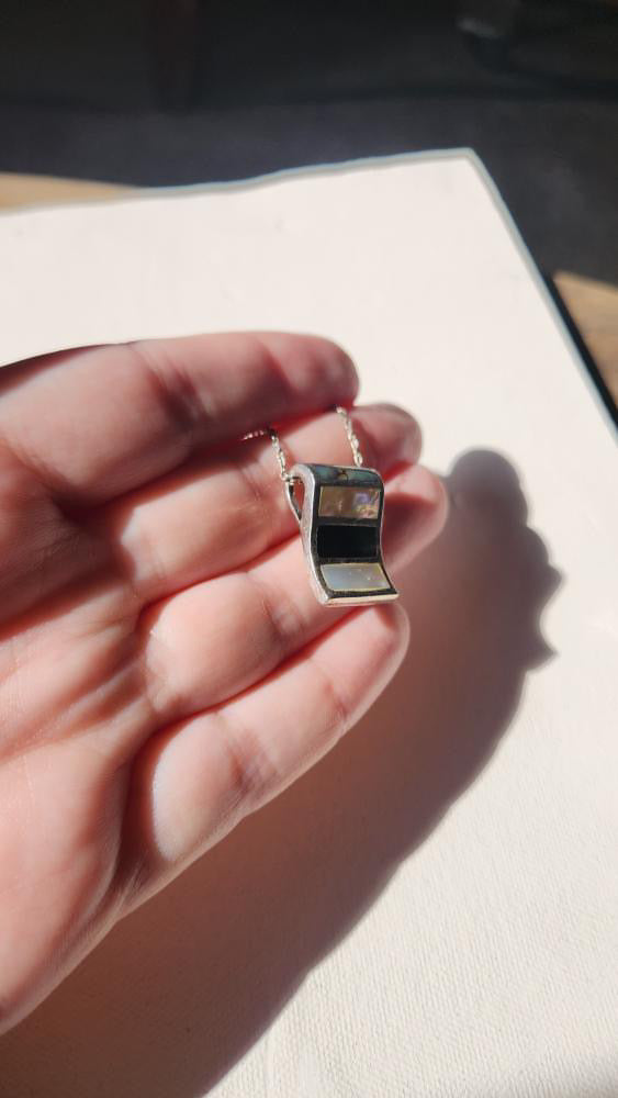 Vintage Sterling, abalone, mother of pearl tablet pendant necklace