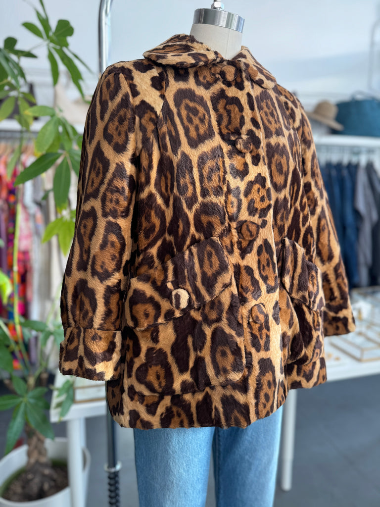 Vintage faux fur leopard print jacket