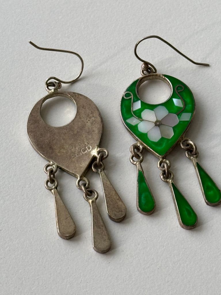 Green cloisonné earrings