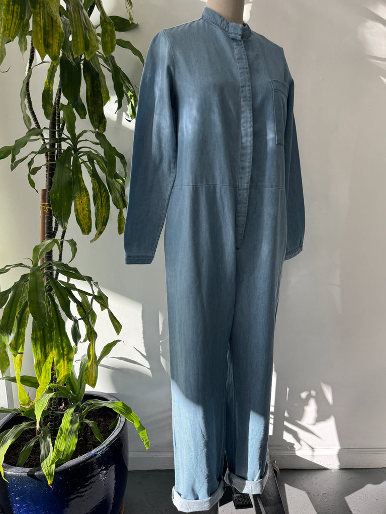 Light colored denim jumpsuit