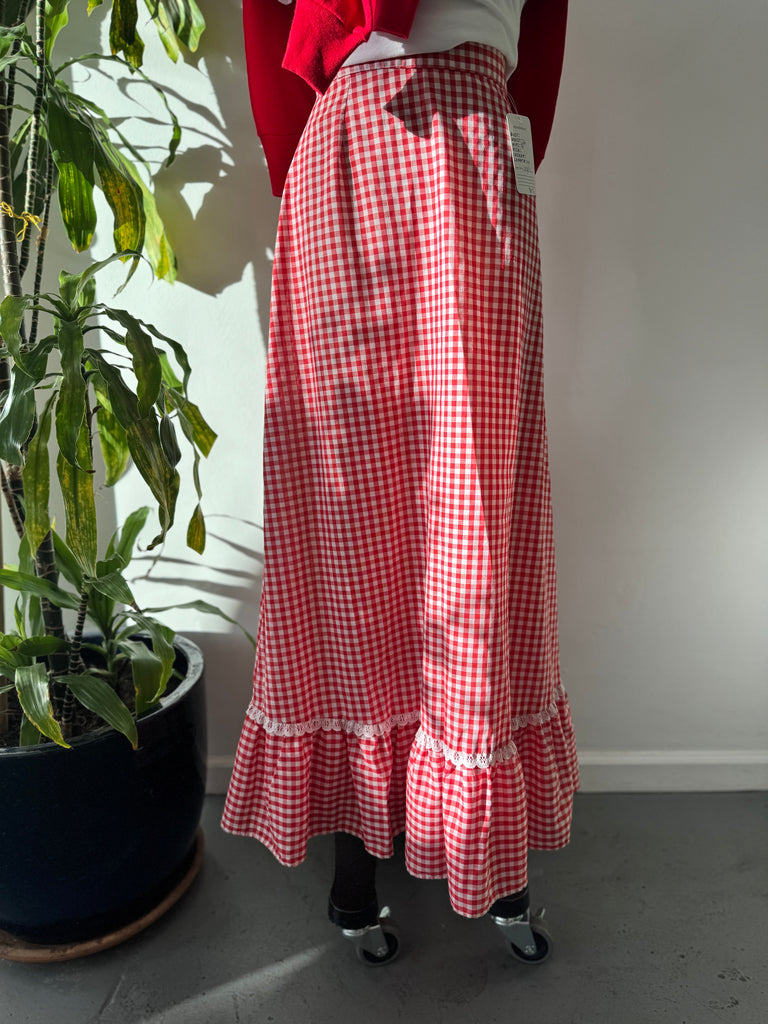 1970’s gingham long skirt waist “26”