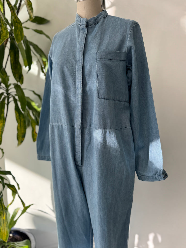 Light colored denim jumpsuit