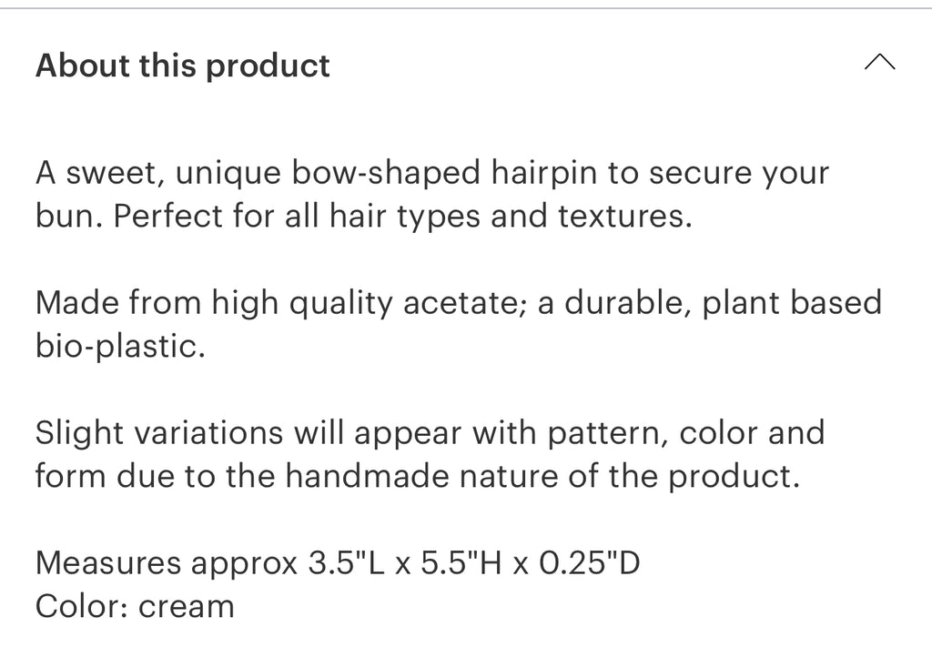 Chunks bow hairpin large cream