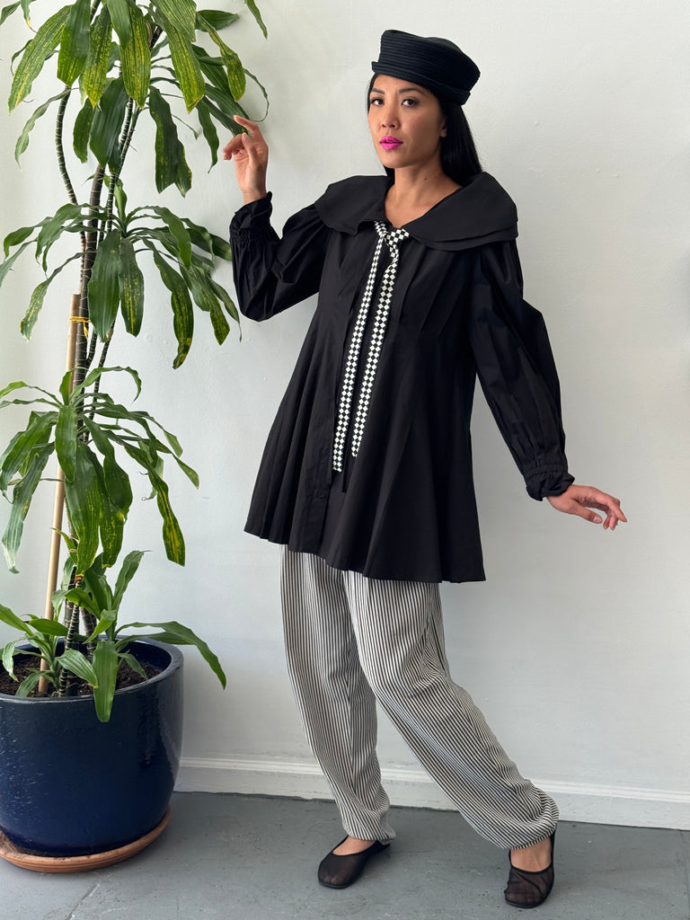 Oversized tunic top with drama and collar