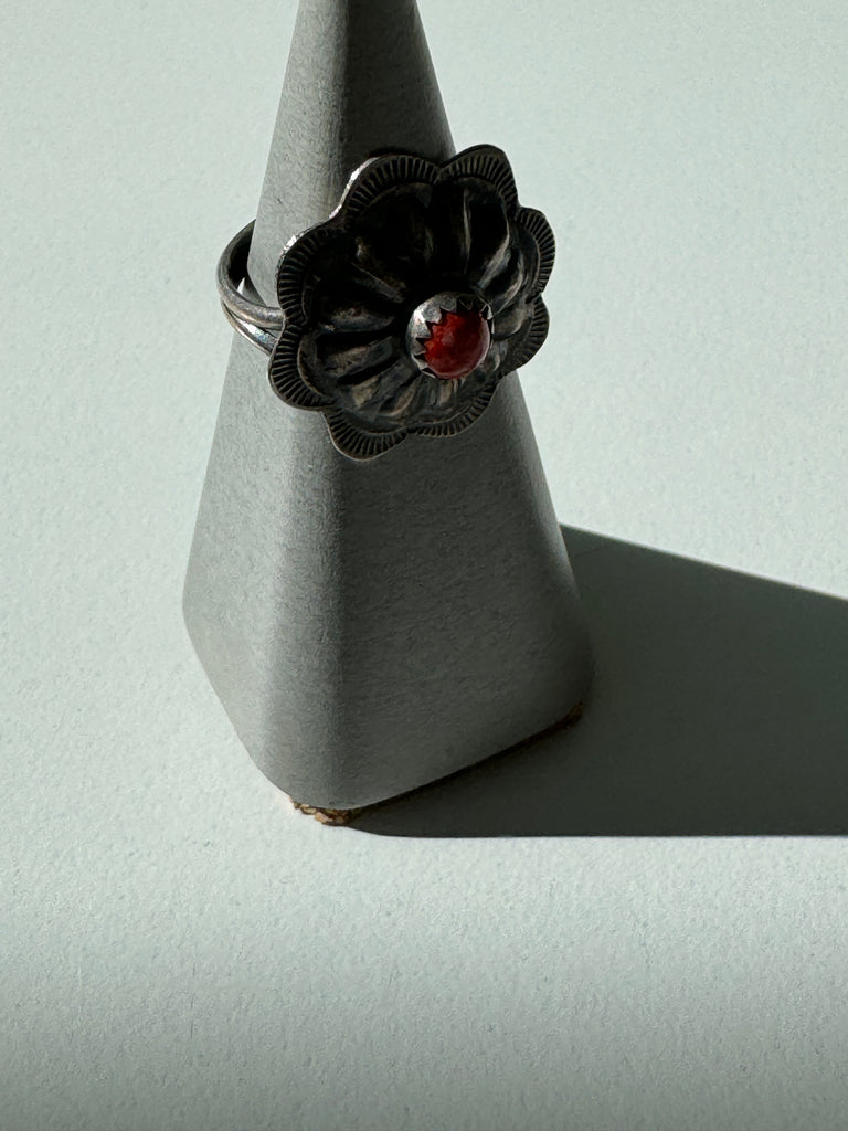 Coral + silver ring