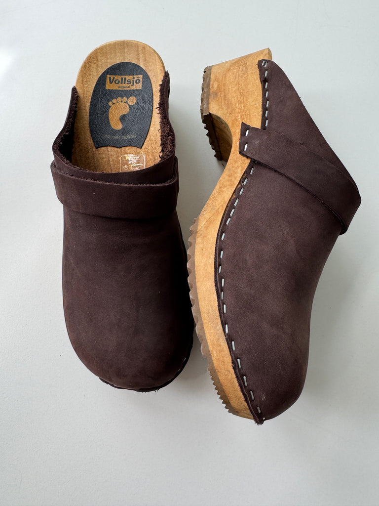 Swedish brown suede clogs size 8.5