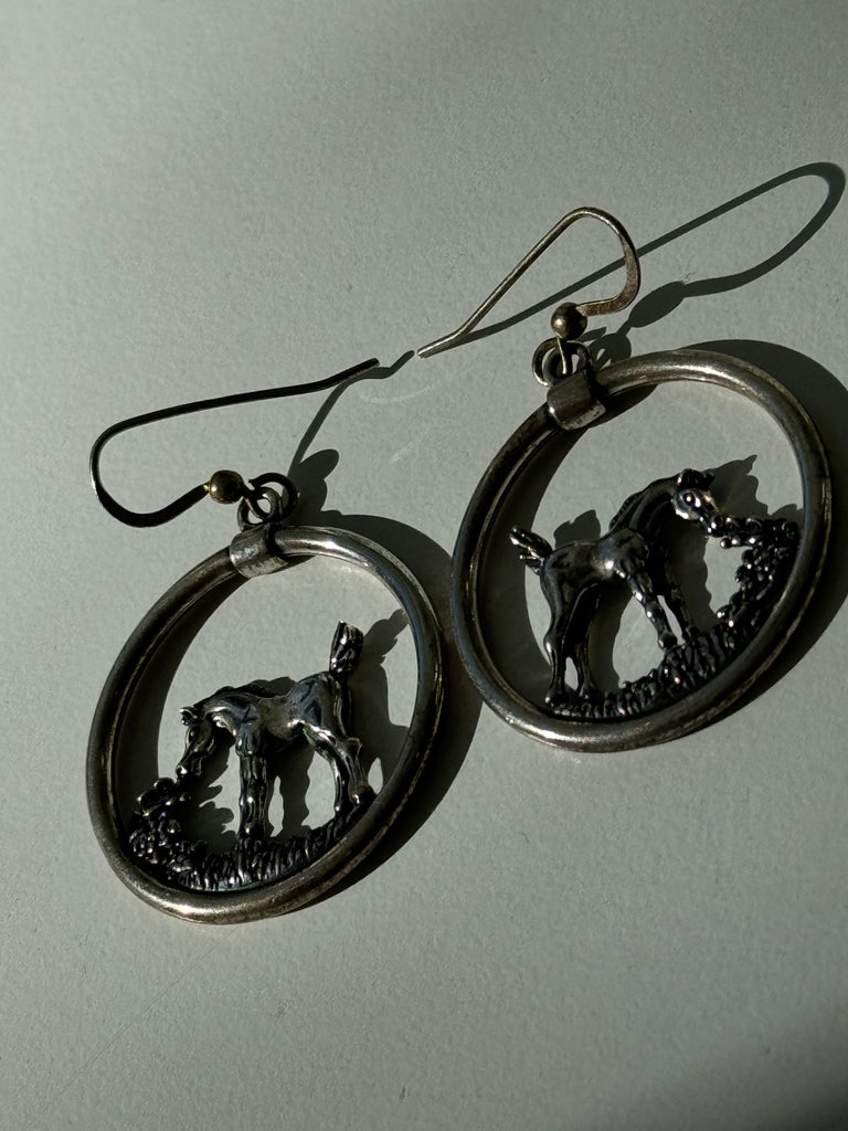 Stamped sterling silver grazing horse earrings