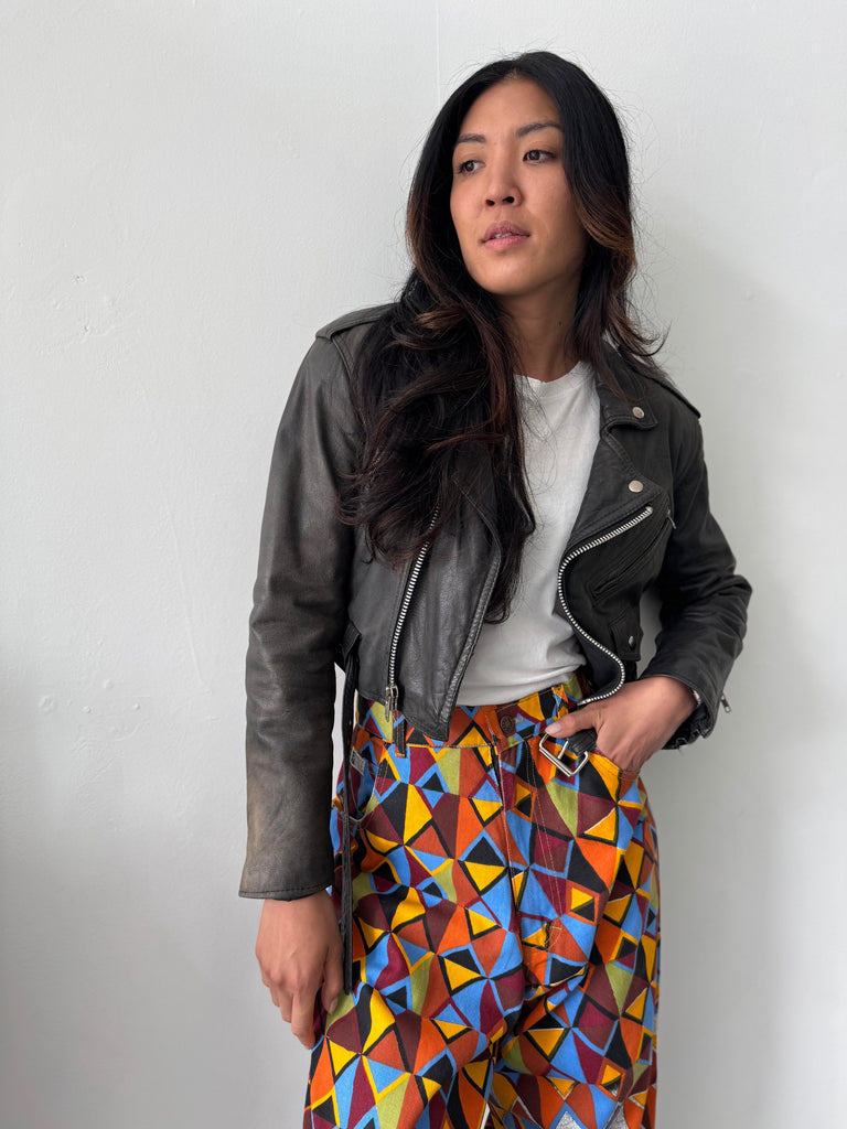 Vintage leather cropped moto jacket