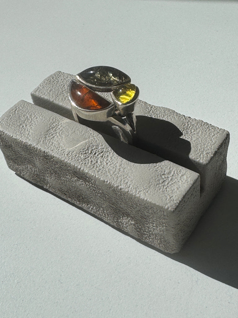 Tri Amber and Sterling silver ring size 9.5-10