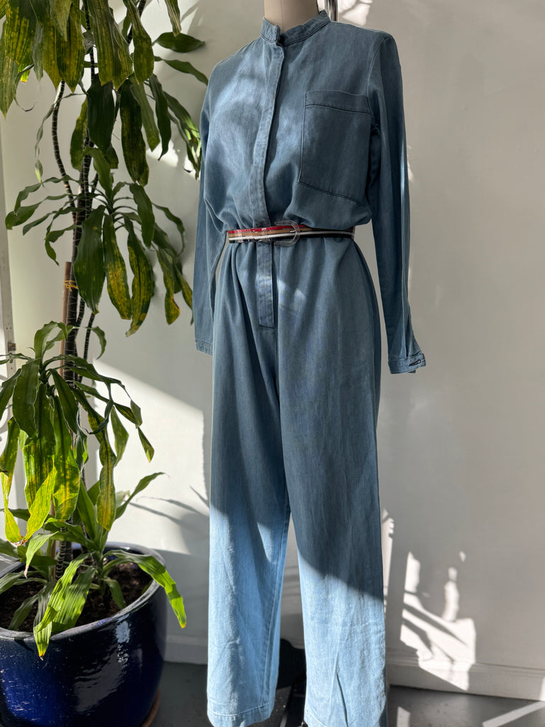 Light colored denim jumpsuit