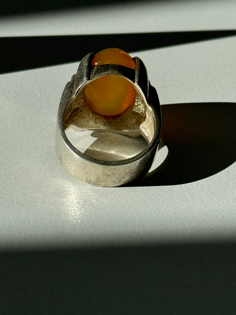 Natural yellow agate and sterling silver ring size 8.5