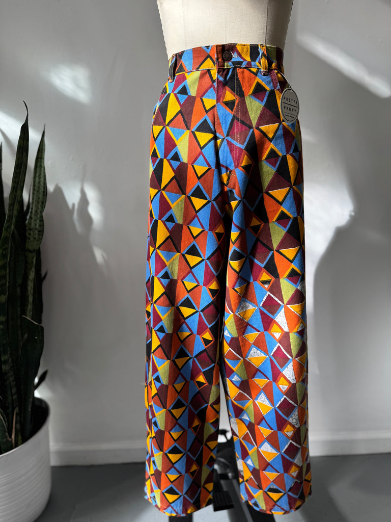 High waist vibrant color + print pants waist “34”