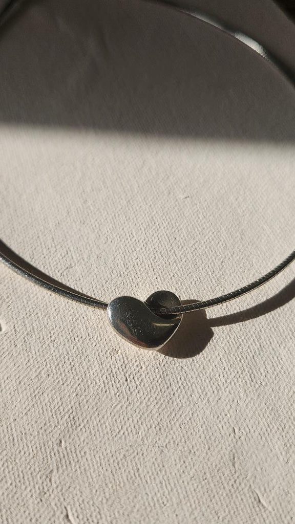 Vintage sterling silver heart slider necklace