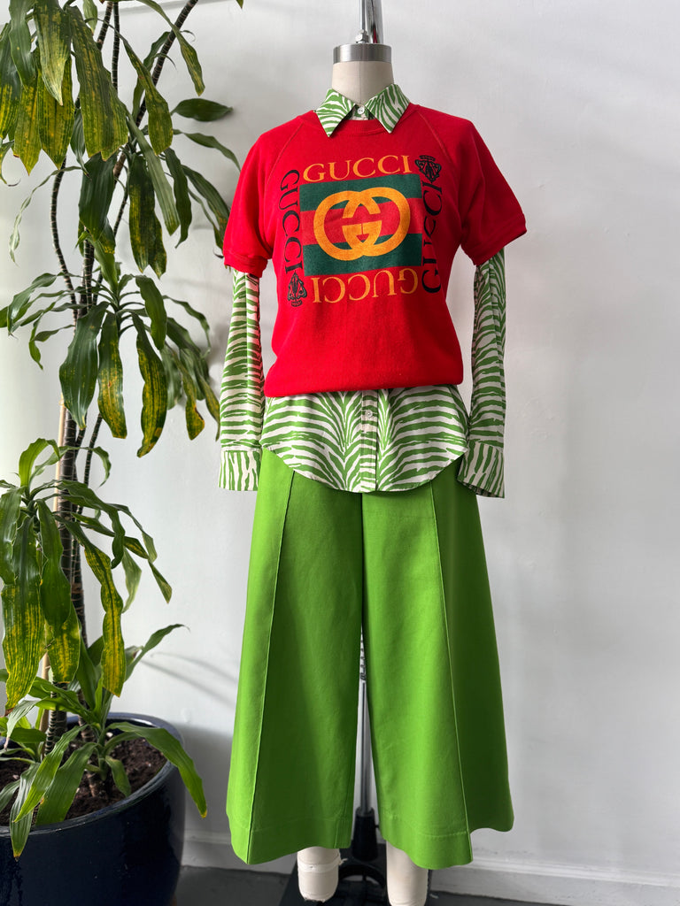 Green zebra print button up top
