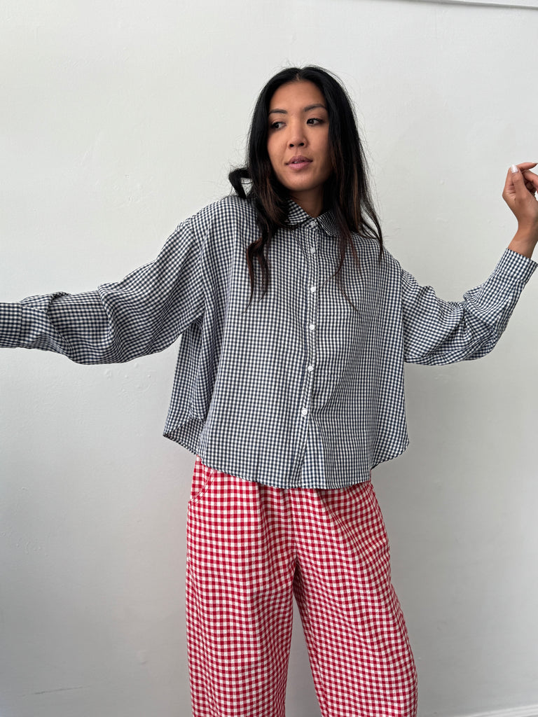 Gingham navy top