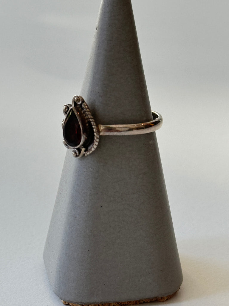 Sterling silver + garnet ring size 8