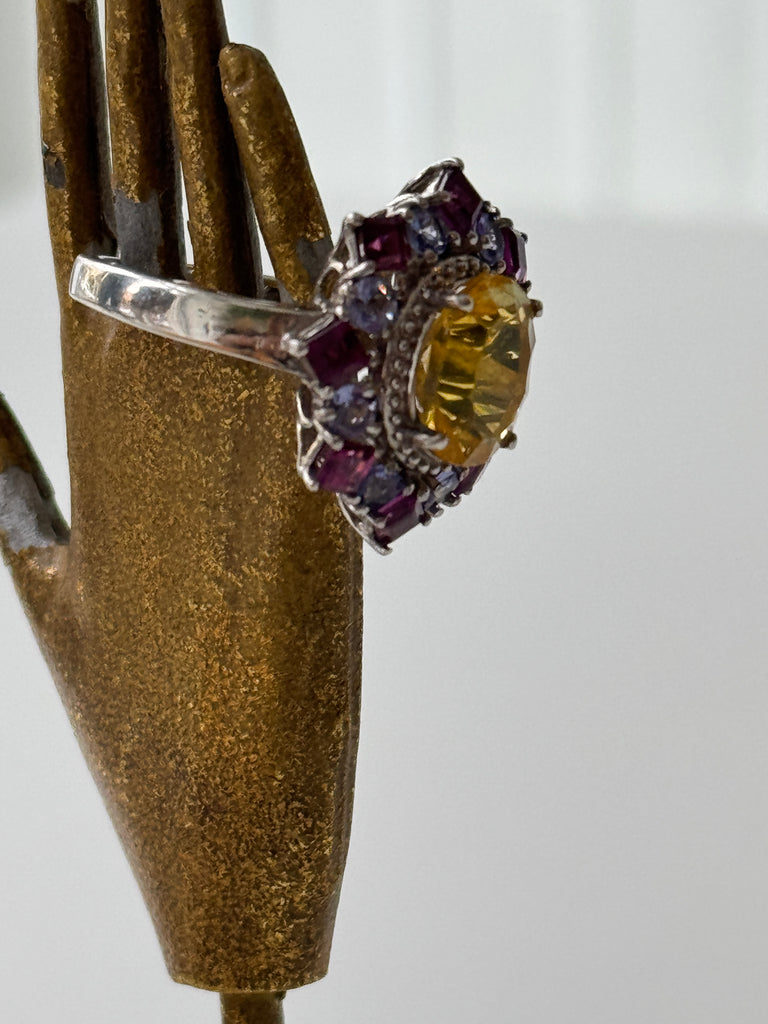 Yellow sapphire |tanzonite|pink tourmaline ring size 7.5