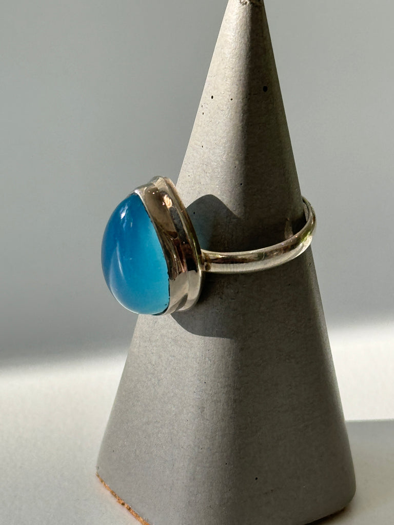 Natural blue chalcedony Teardrop stone and sterling ring size 8