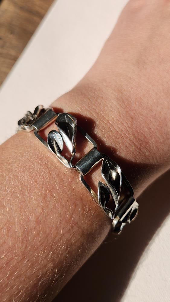 Vintage Sterling calla lily chunky bracelet