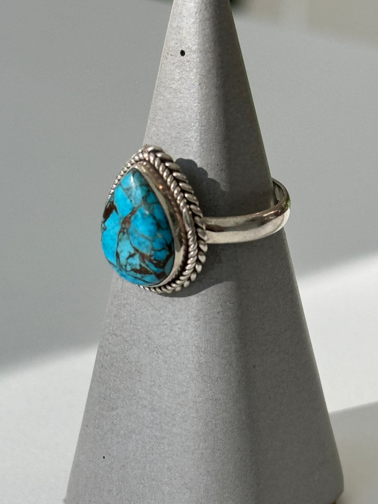 Turquoise and sterling droplet ring size 7.5