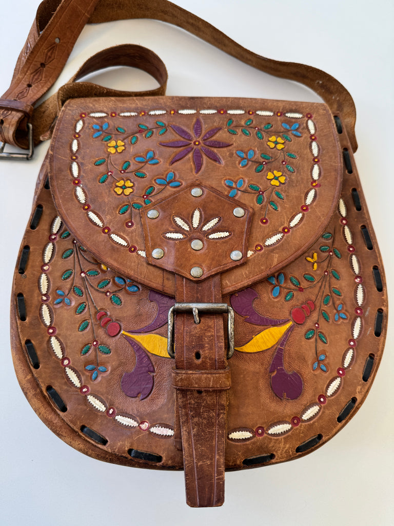 Vintage Mexican tooled leather bag