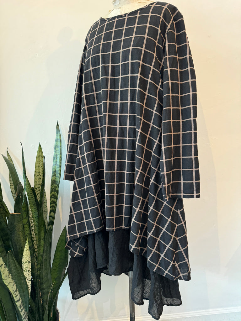 Oversized double layer grid dress