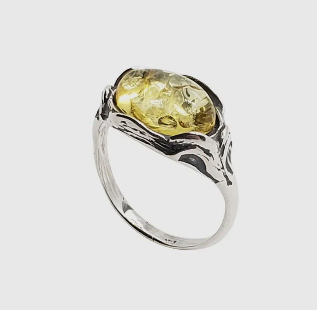 Citrine amber oxidized ring size 8