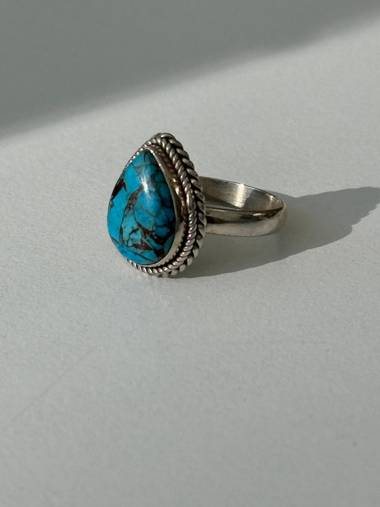 Turquoise and sterling droplet ring size 7.5