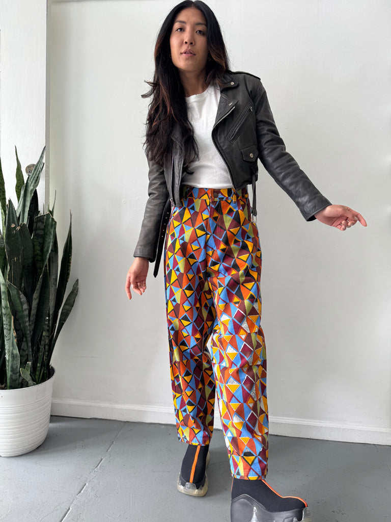 High waist vibrant color + print pants waist “34”