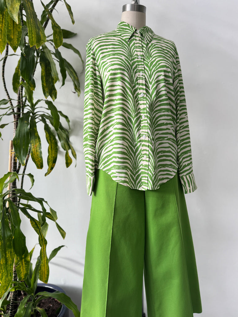 Green zebra print button up top