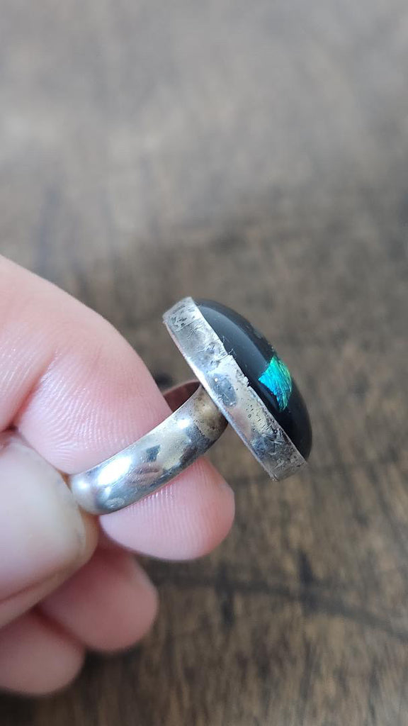 Vintage sterling dichroic glass statement ring