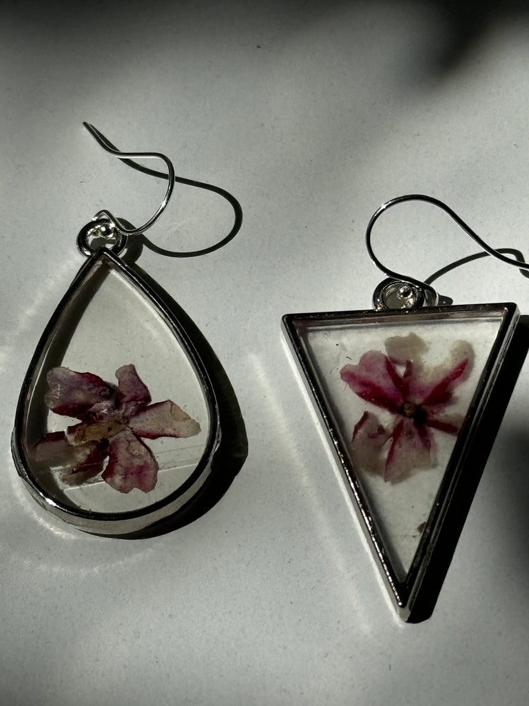 Pressed flower + silver earrings