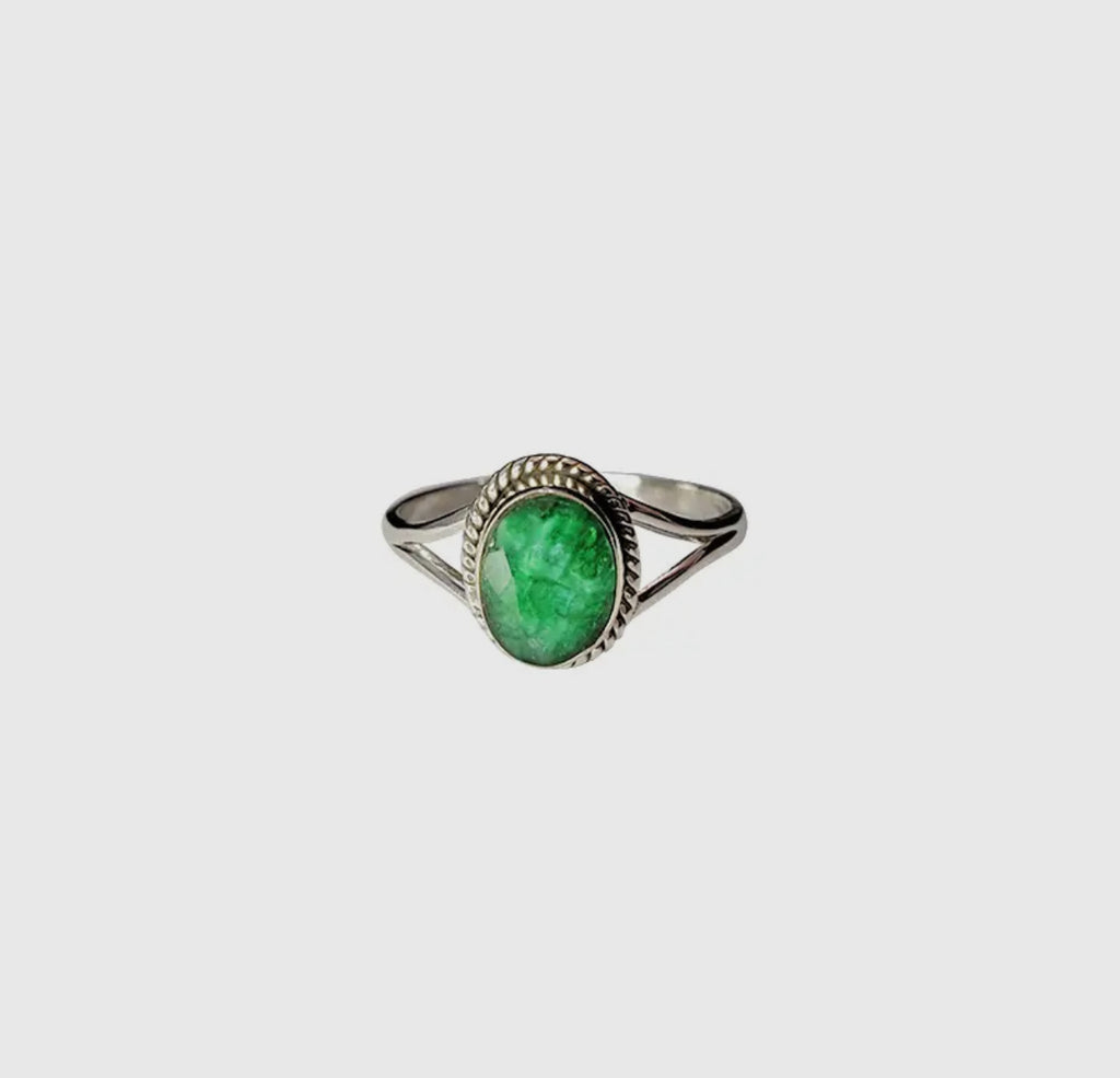 Composite emerald stone sterling silver size 8