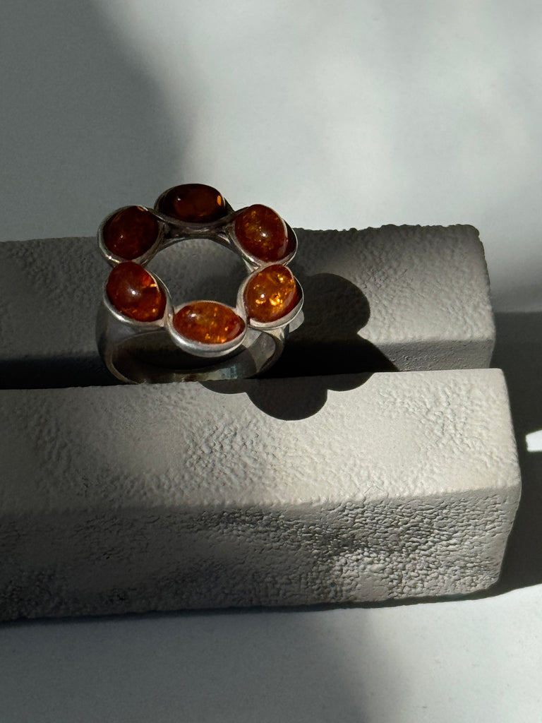 Sterling silver and amber floral wreath ring size 6.5