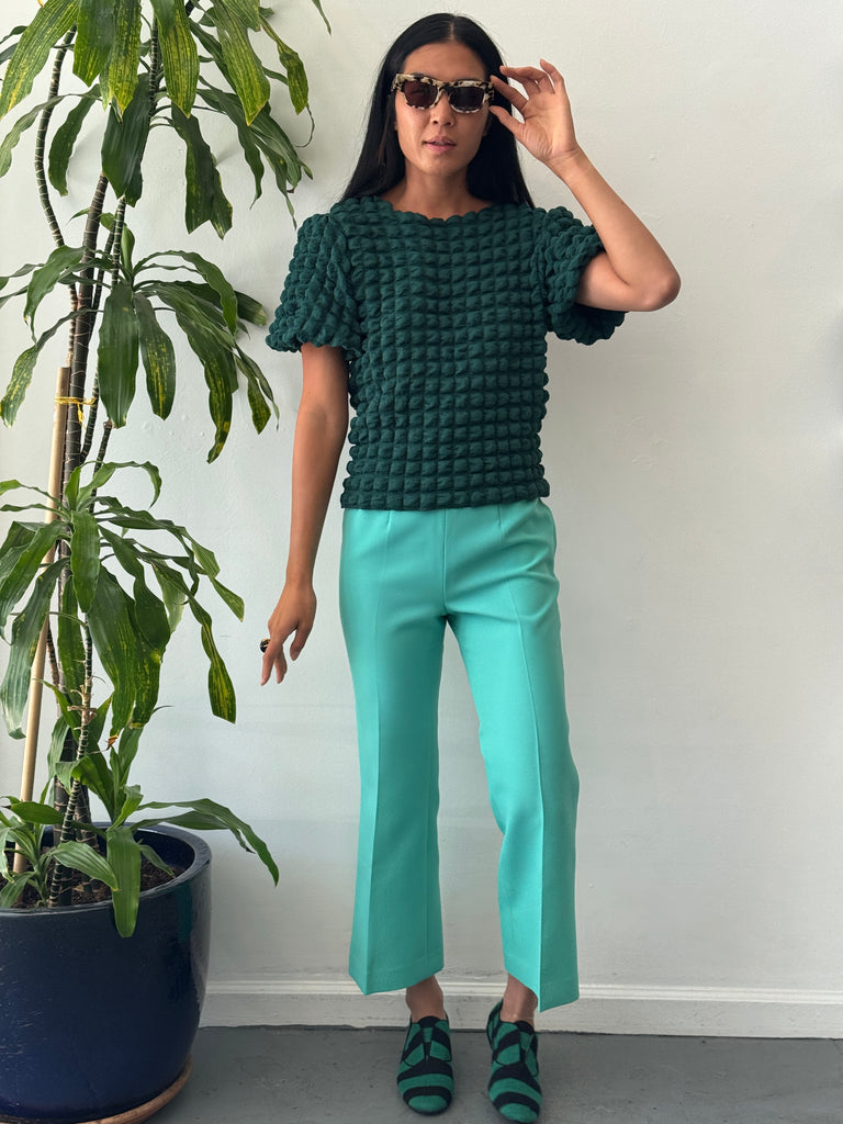 Textured puff emerald top