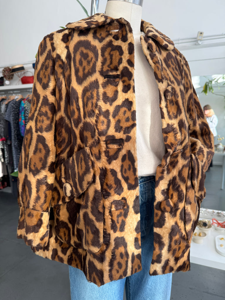 Vintage faux fur leopard print jacket