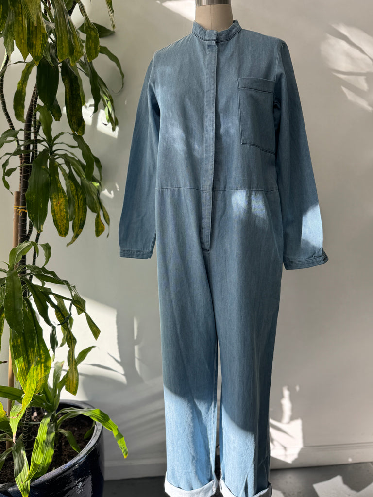 Light colored denim jumpsuit