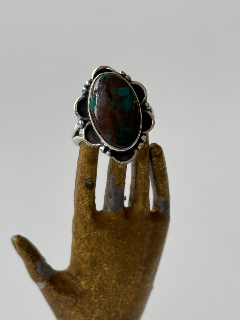 Green turquoise and sterling silver ring