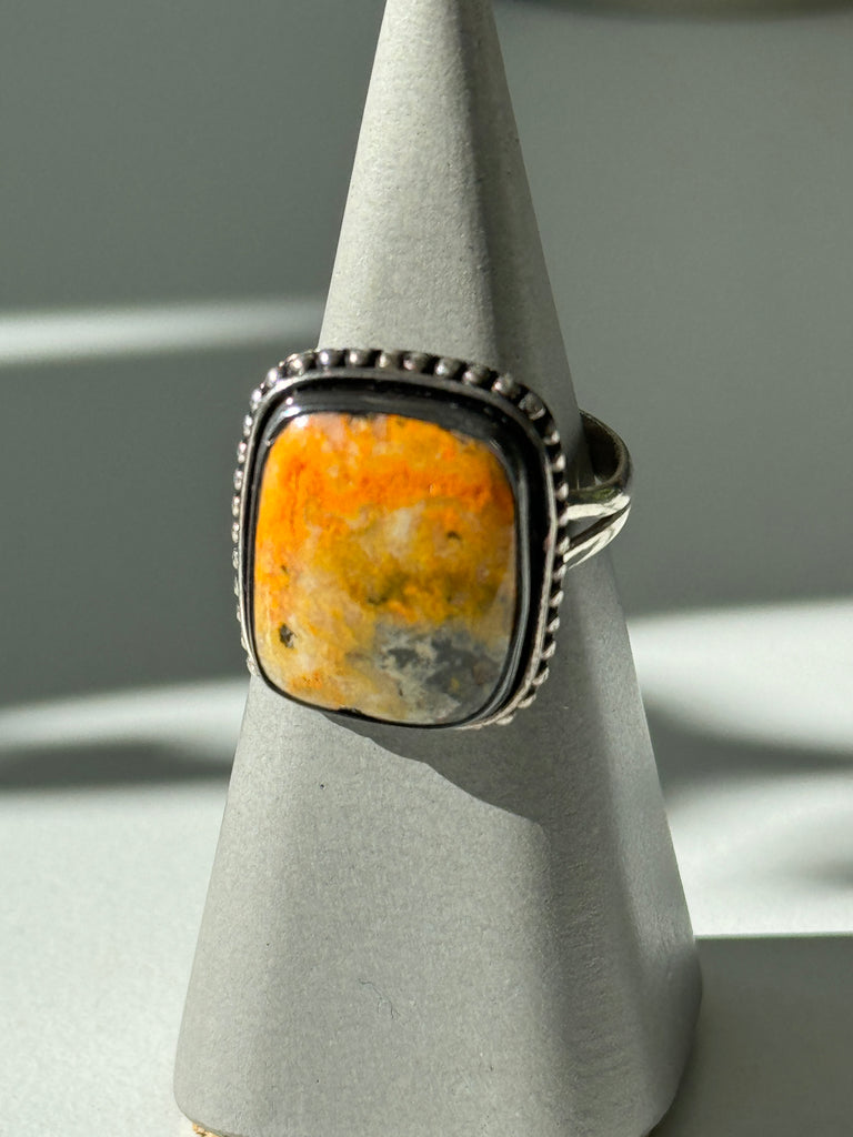 Reverse bumblebee jasper and sterling silver ring size 9