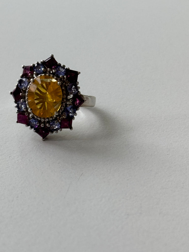 Yellow sapphire |tanzonite|pink tourmaline ring