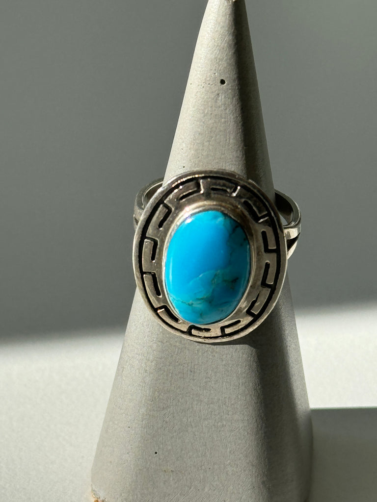 Turquoise and sterling silver shield ring size 8.5