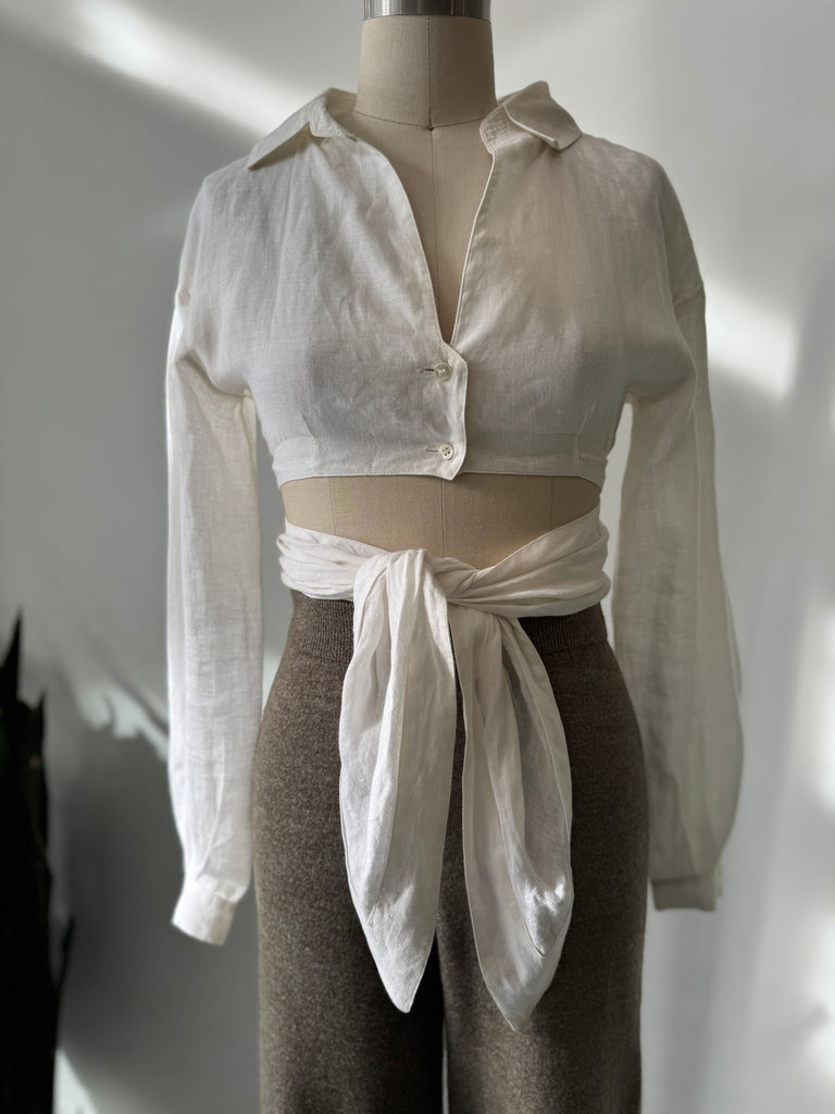 Designer Claude Montana linen wrap top