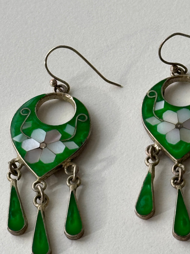 Green cloisonné earrings