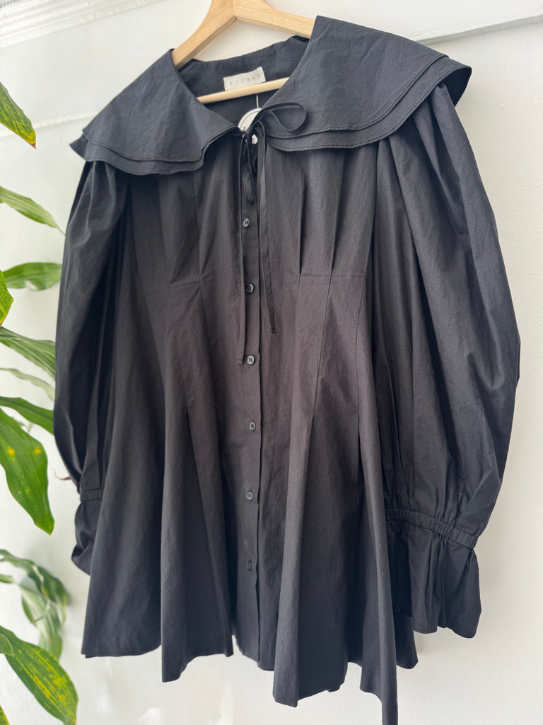 Oversized tunic top with drama and collar