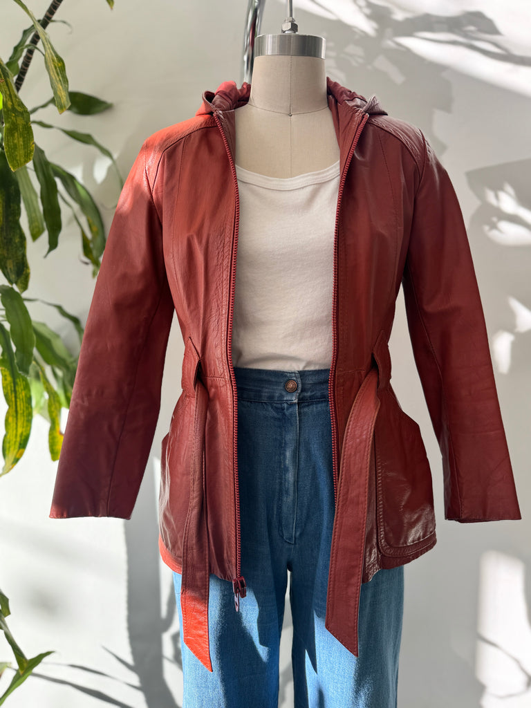 1970’s leather jacket with hood