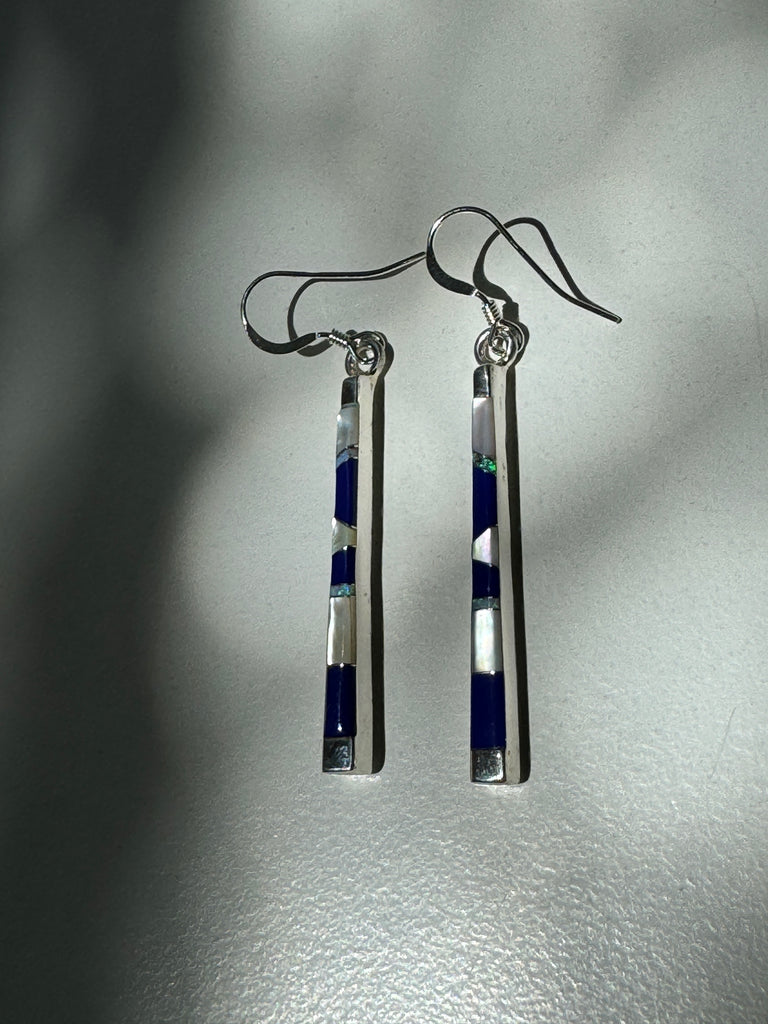 Lapis + mother of pearl stick earrings