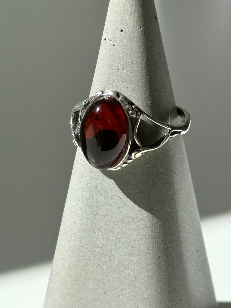 Amber and Sterling silver ring