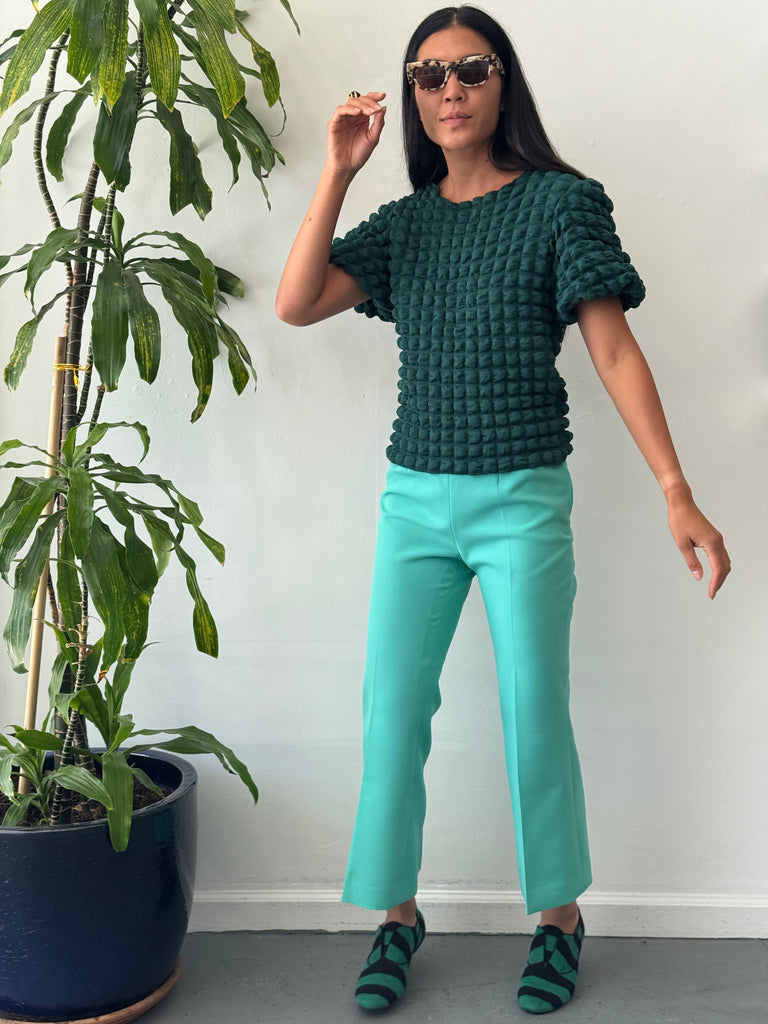 Textured puff emerald top